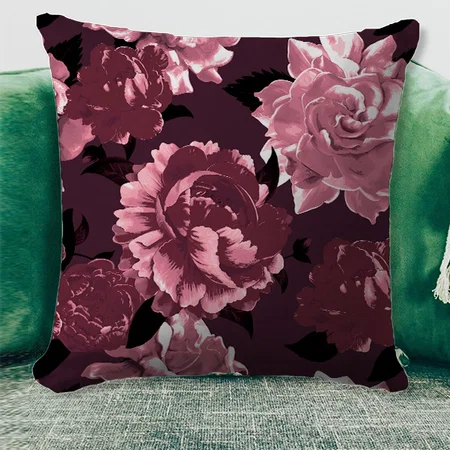Burgundy Wine & Blush Floral Pattern Customized Photo Printed Cushion