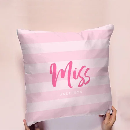 Miss Preppy Pink Stripes Customized Photo Printed Cushion