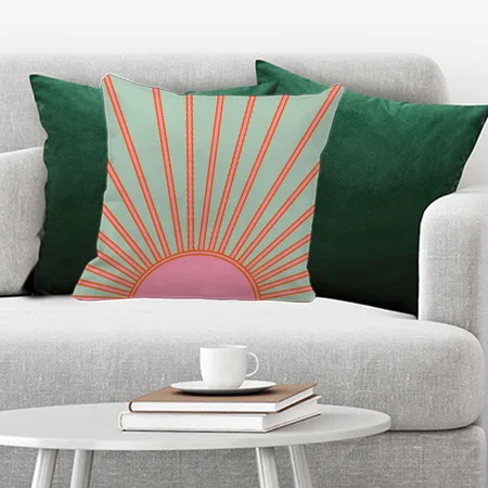 Sun Sunrise Green And Pink Abstract Retro Sunshine Customized Photo Printed Cushion