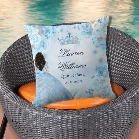 Blue Winter Wonderland Quinceanera Party Customized Photo Printed Cushion