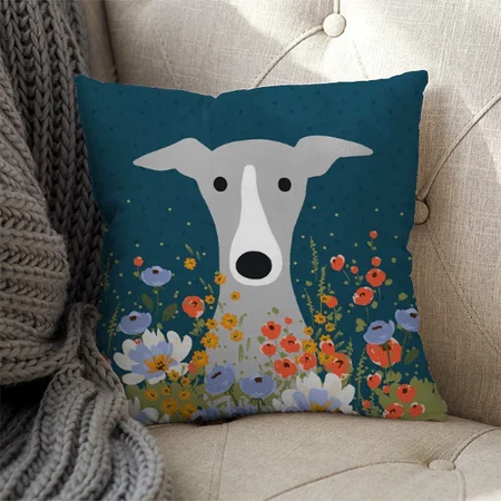 Italian Greyhound Whippet Cute Dog Floral Customized Photo Printed Cushion