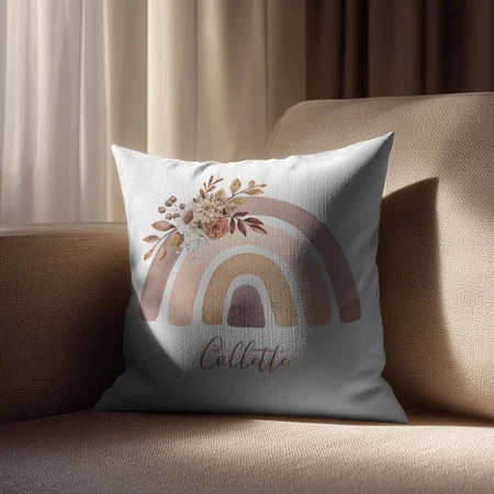 Boho Rainbow Girl's Customized Photo Printed Cushion