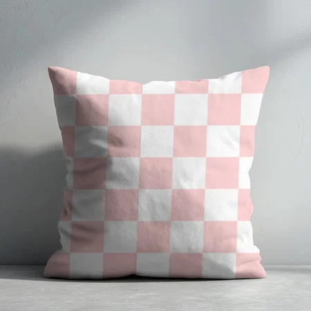 Pink and White Checkerboard Customized Photo Printed Cushion