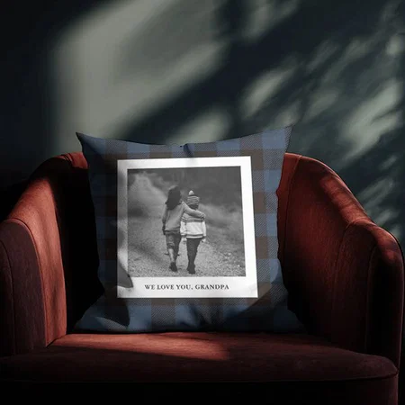 Navy Buffalo Plaid | Photo for Grandpa Customized Photo Printed Cushion