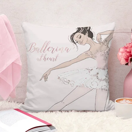 Glam Ballerina at Heart Quote Blush Pink Glitter Customized Photo Printed Cushion