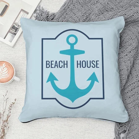 Beach House Teal and Navy Blue Anchor Customized Photo Printed Cushion