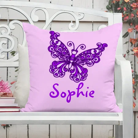 Purple Girls Name Butterfly  Customized Photo Printed Cushion