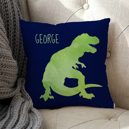 Kids Dinosaur Green Blue Watercolor Customized Photo Printed Cushion