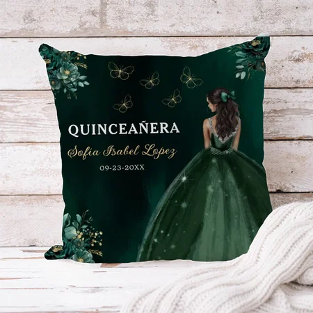 Floral Emerald Green Princess Quinceanera Customized Photo Printed Cushion