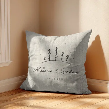 Rustic Custom Couple Names Date Modern Customized Photo Printed Cushion