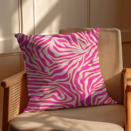 Zebra Stripes Pink Orange Wild Animal Print Customized Photo Printed Cushion