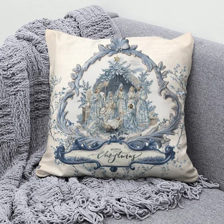 French Toile | Chinoiserie Nativity Customized Photo Printed Cushion
