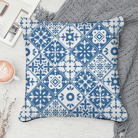 Blue Tile Santorini Greek/ Spanish Themed Customized Photo Printed Cushion