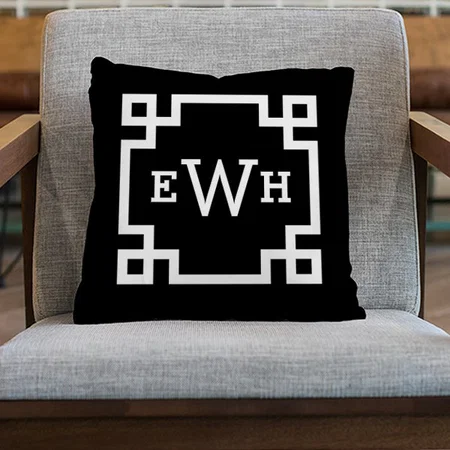 Modern Black and White Greek Key Custom Monogram Customized Photo Printed Cushion