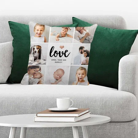 Simple and Chic Photo Collage | Love with Heart Customized Photo Printed Cushion