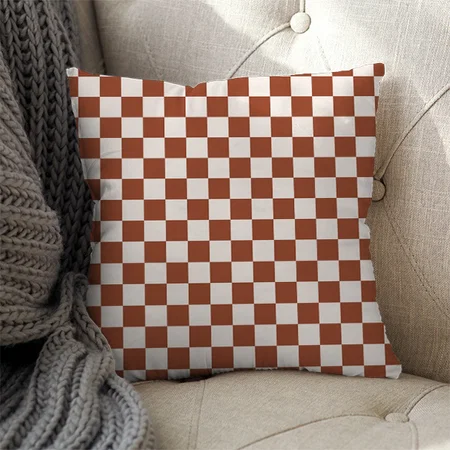 Check Rust Checkered Terracotta Checkerboard Customized Photo Printed Cushion