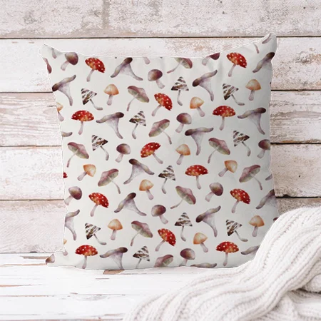 Whimsical Mushroom Pattern Customized Photo Printed Cushion