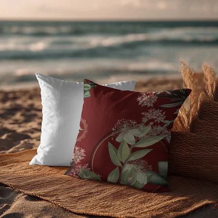 Burgundy Elegant Floral Design Customized Photo Printed Cushion