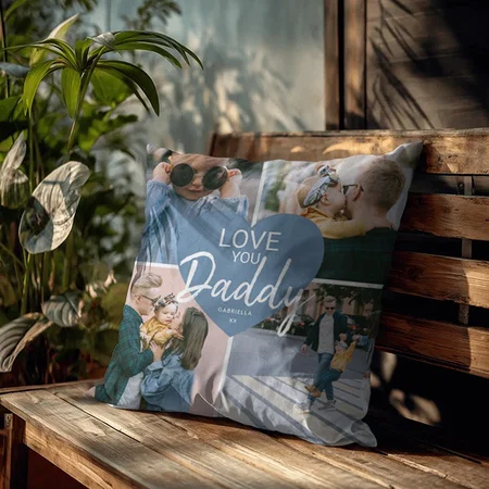 Love You 'Daddy' Custom Photo Collage Heart Customized Photo Printed Cushion