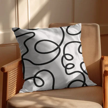 Black And White Modern Minimal Line Brush Strokes Customized Photo Printed Cushion