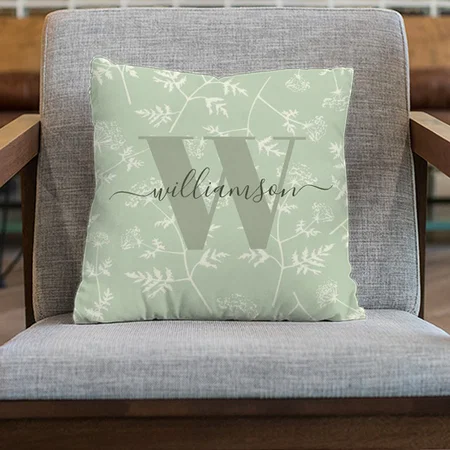 Rustic Sage Green Botanical Floral Monogrammed Customized Photo Printed Cushion