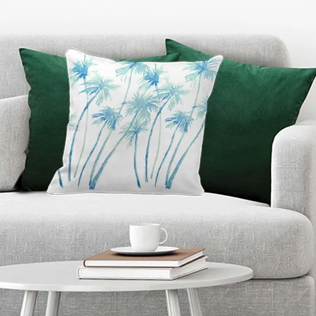 Watercolor Tropical Turquoise Palm Trees Customized Photo Printed Cushion
