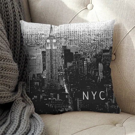 New York City Skyline | NYC | Black & White Customized Photo Printed Cushion