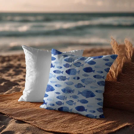 Blue Fish Nautical Pattern Customized Photo Printed Cushion