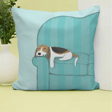 Happy Couch Dog - Cute Beagle Relaxing on Sofa Customized Photo Printed Cushion