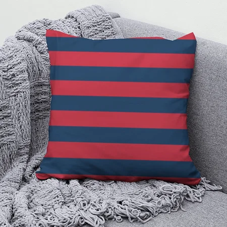 Modern Rustic Red Navy Blue Horizontal Stripes Customized Photo Printed Cushion