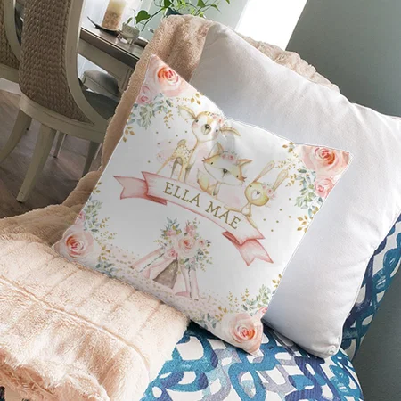 Feminine Blush Floral Tribal Boho Animals Customized Photo Printed Cushion
