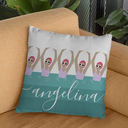 Your Name Script Artistic Swimmers Customized Photo Printed Cushion