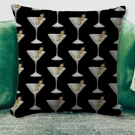 Quarantini Martini Cocktail Pattern Black Customized Photo Printed Cushion