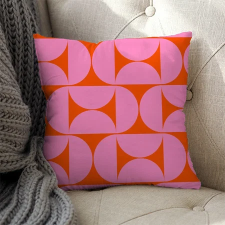 Mid Century Modern Pattern Preppy Pink And Orange Customized Photo Printed Cushion