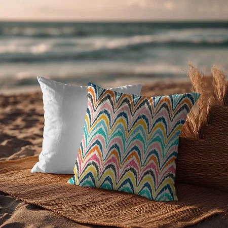 Multi-colored Flame Stitch Ikat Chevron Customized Photo Printed Cushion