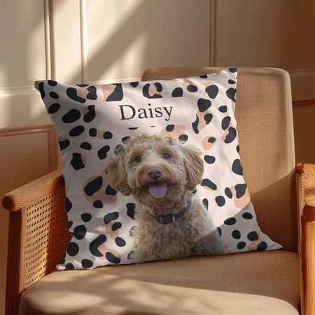Pastel Pink with Dog Photo And Name Customized Photo Printed Cushion