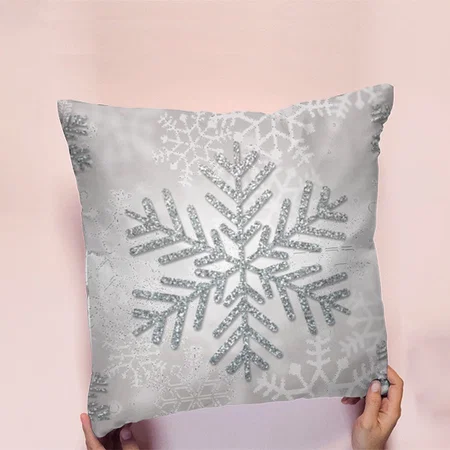 Holiday Snowflake with Silver Glitter Customized Photo Printed Cushion