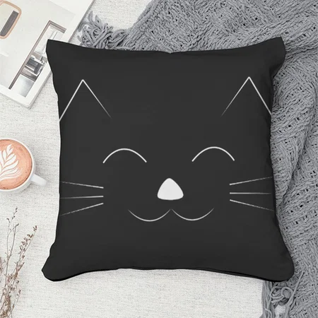 Cute Cat Face Black Customized Photo Printed Cushion