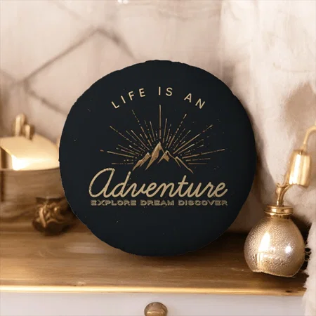 Life is an Adventure Mountain with Sunrays Customized Photo Printed Circle Cushion Pillow