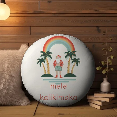 Hawaiian/Rainbow/Palms Santa Customized Photo Printed Circle Cushion Pillow