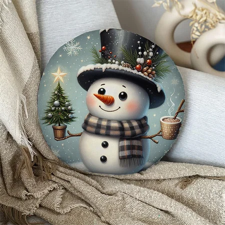 Cute whimiscal Christmas/winter Snowman Customized Photo Printed Circle Cushion Pillow