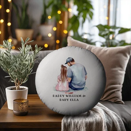 Father and Daughter Bond Customized Photo Printed Circle Cushion Pillow