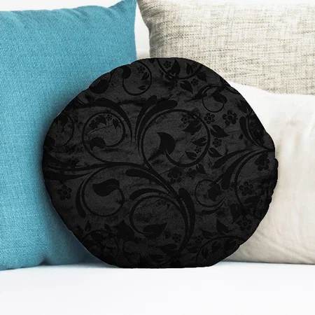 Black Modern Floral Customized Photo Printed Circle Cushion Pillow