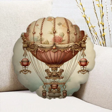 Vintage Steampunk Pink Hot Air Balloon Customized Photo Printed Circle Cushion Pillow