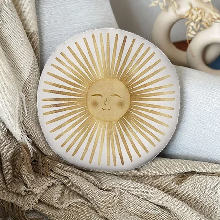 Gold Sun Happy Sunshine Customized Photo Printed Circle Cushion Pillow