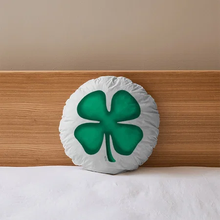 Lucky 4 Leaf Irish Clover Customized Photo Printed Circle Cushion Pillow