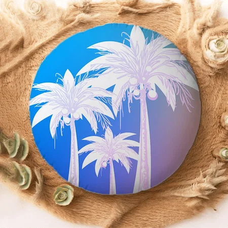 Modern Palm Leaf Watercolor Colorful Blue Pink Customized Photo Printed Circle Cushion Pillow