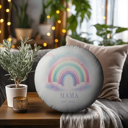 Pastel Rainbow Customized Photo Printed Circle Cushion Pillow
