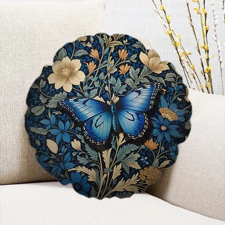 Elegant Blue Butterfly Customized Photo Printed Circle Cushion Pillow