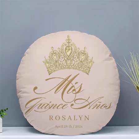 Elegant Chic Pink Quinceanera Customized Photo Printed Circle Cushion Pillow